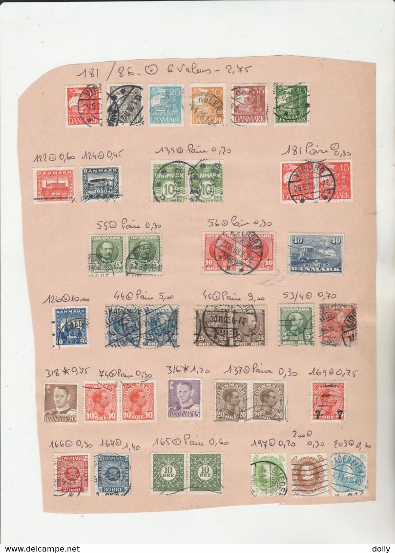 TIMBRES DU DANEMARK NEUF*/ OBLITEREES SUR FEUILLE 1863 A 1907 Nr VOIR SUR PAPIER AVEC TIMBRES  COTE 2234.50    € - Unused Stamps