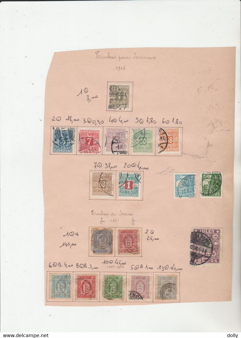 TIMBRES DU DANEMARK NEUF*/ OBLITEREES SUR FEUILLE 1863 A 1907 Nr VOIR SUR PAPIER AVEC TIMBRES  COTE 2234.50    € - Nuevos