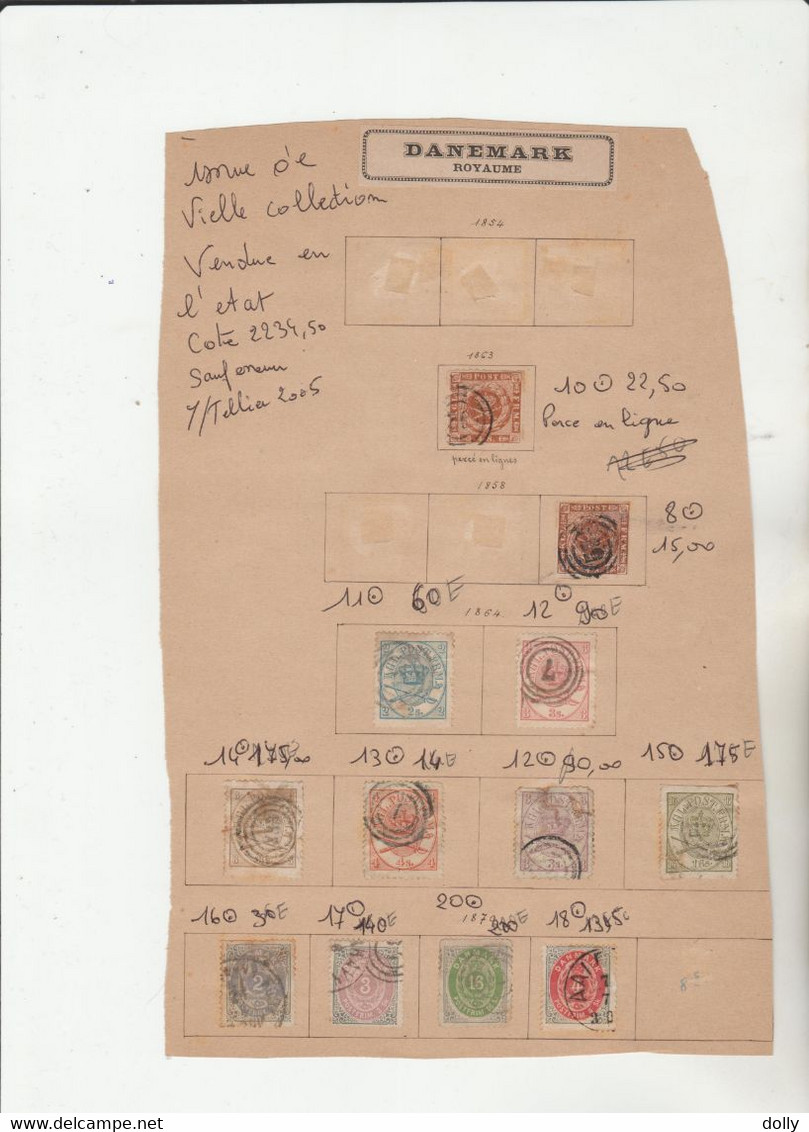 TIMBRES DU DANEMARK NEUF*/ OBLITEREES SUR FEUILLE 1863 A 1907 Nr VOIR SUR PAPIER AVEC TIMBRES  COTE 2234.50    € - Nuevos