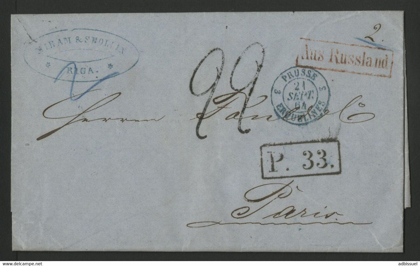 1866 RUSSIE LETTRE En Double Port De RIGA (actuellement En LETTONIE)  Pour PARIS (voir Description) - ...-1857 Préphilatélie