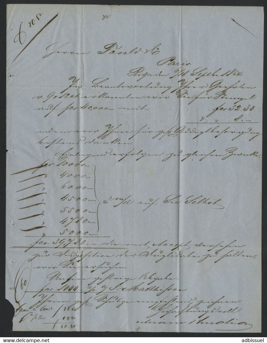 1866 RUSSIE LETTRE En Double Port De RIGA (actuellement En LETTONIE)  Pour PARIS (voir Description) - ...-1857 Vorphilatelie