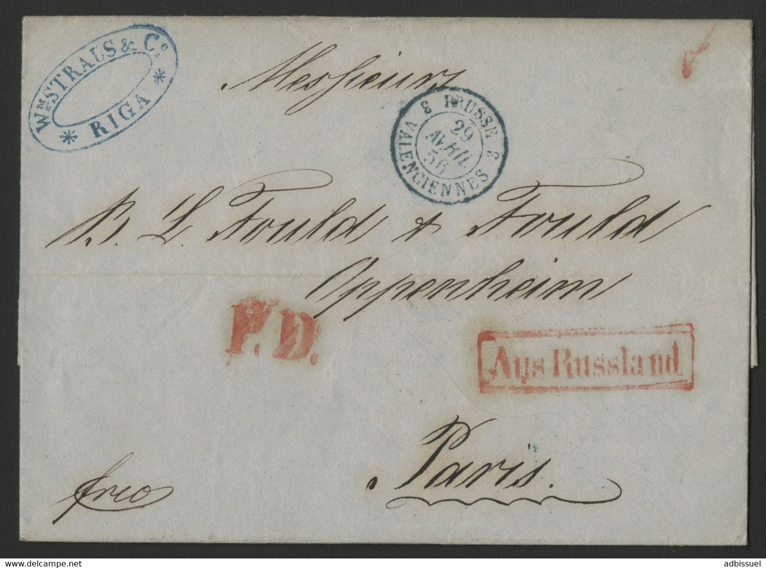 1856 RUSSIE LETTRE En PORT PAYE De RIGA (actuellement En LETTONIE)  Pour PARIS (voir Description) - ...-1857 Préphilatélie