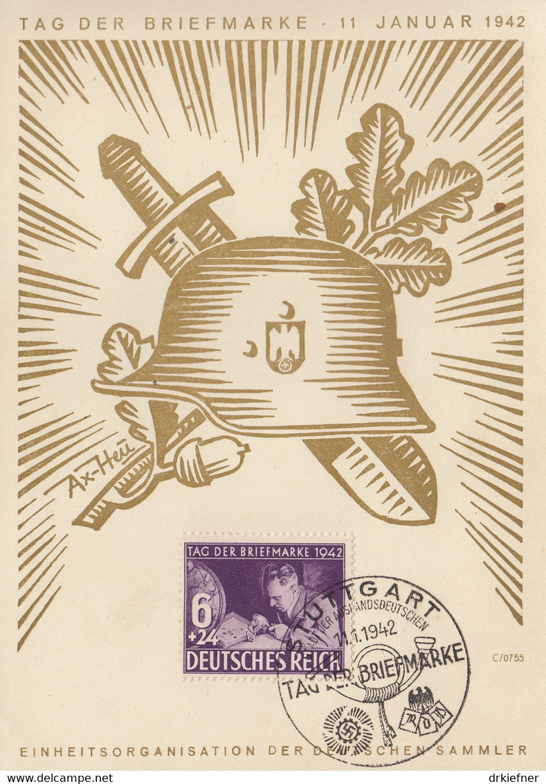 Deutsches Reich 811 FDC Auf Propaganda-PK Mit Sonderstempel: Stuttgart Tag Der Briefmarke 11.1.1942 - Dag Van De Postzegel