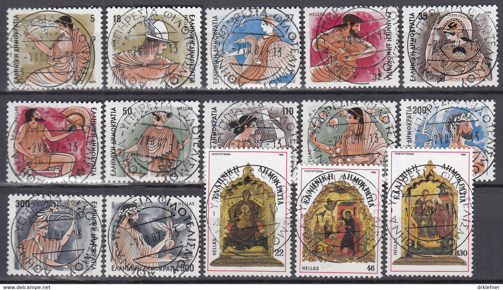 GRIECHENLAND 1608-1619, 1640-1642, Gestempelt, Die Götter Des Olymp, Weihnachten, 1986 - Gebraucht