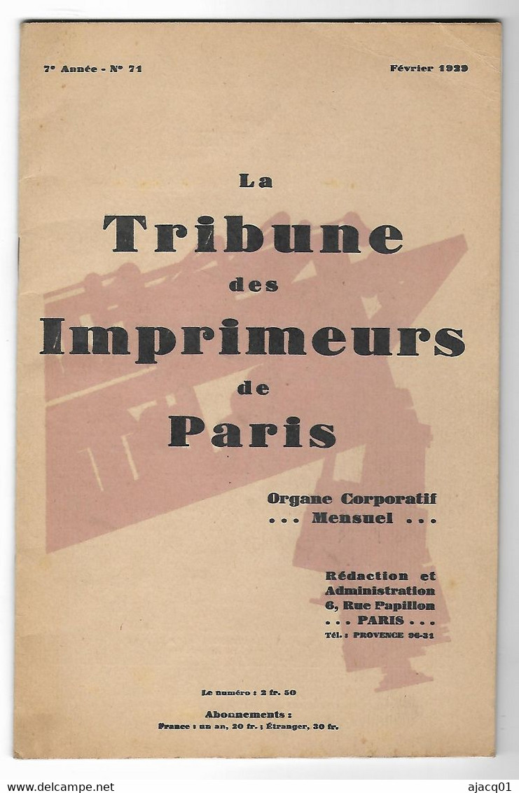 75 Paris   La Tribune Des Imprimeurs De Paris 40 Pages De 1929 - Matériel Et Accessoires