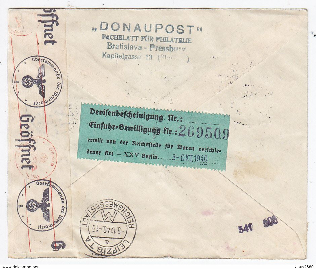 Slowakei FLP-Express-R-Brief Vom Verlag Donaupost Von Preßburg Nach Leipzig Mit Zensur Selten - Other & Unclassified