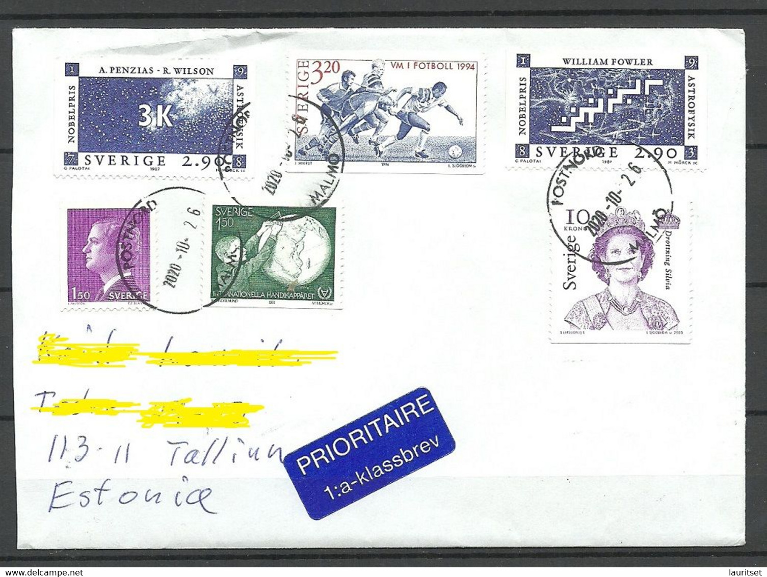 SCHWEDEN Sweden 2020 Air Mail Cover To Estonia O Malmö - Storia Postale