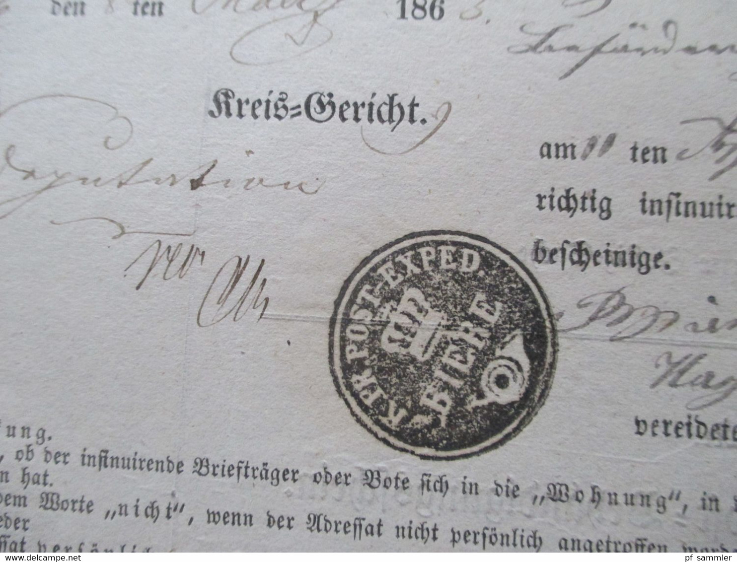 Altdeutschland Sachsen 30.4.1863 Beleg / Post Behändigungsschein Portofreie Justizsache Stp. K. Pr. Post Exped. Biere - Saxony