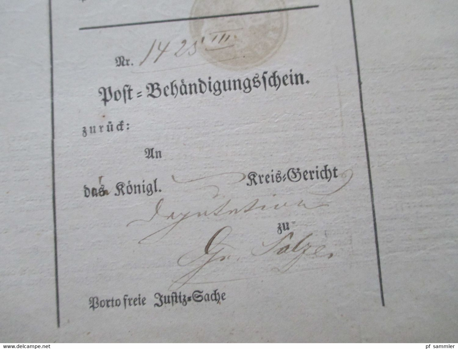 Altdeutschland Sachsen 30.4.1863 Beleg / Post Behändigungsschein Portofreie Justizsache Stp. K. Pr. Post Exped. Biere - Saxe