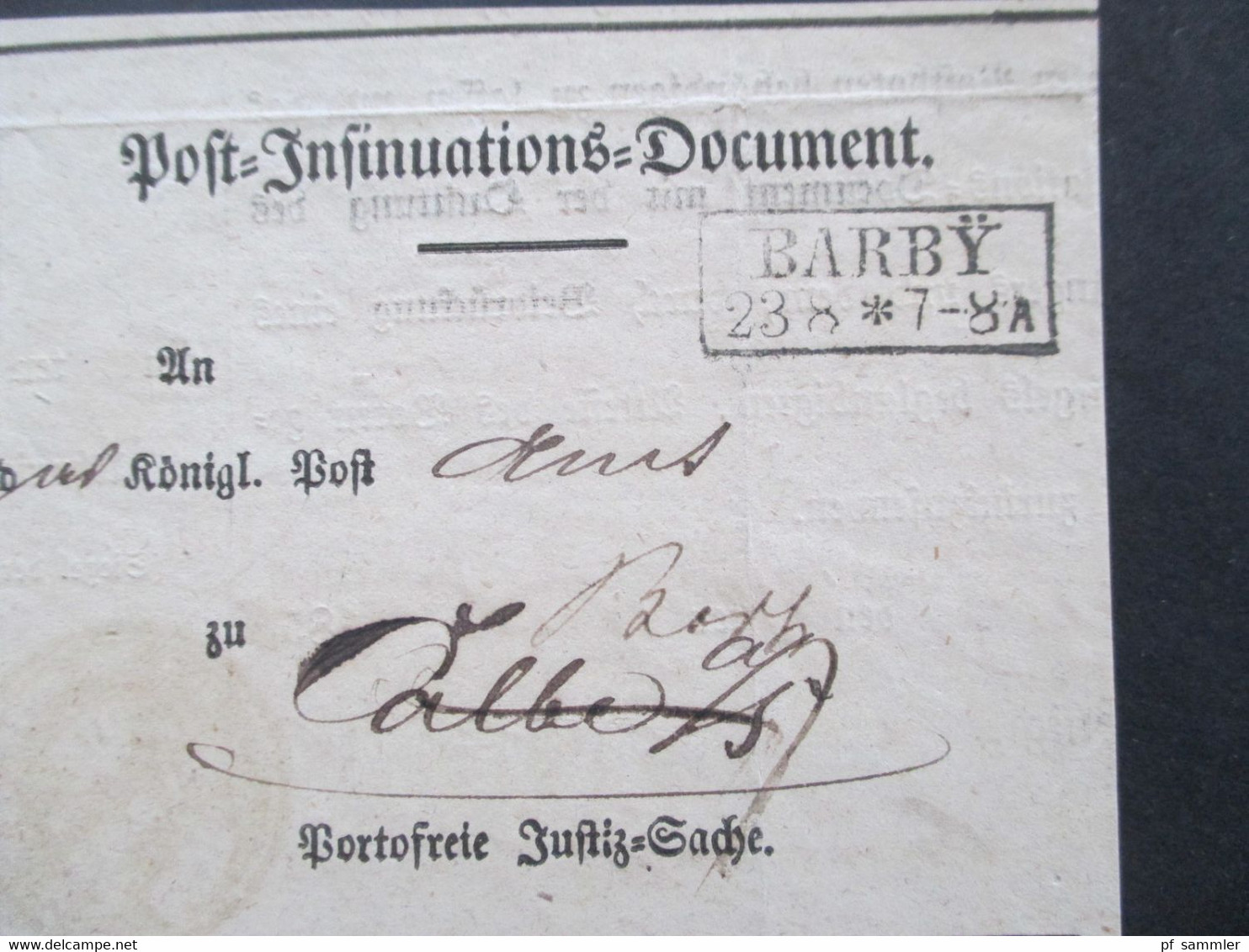 Altdeutschland Sachsen 23.8.1858 Beleg / Post Insinuations Document Portofreie Justizsache Stp. K. Pr. Post Exped. Barby - Saxony