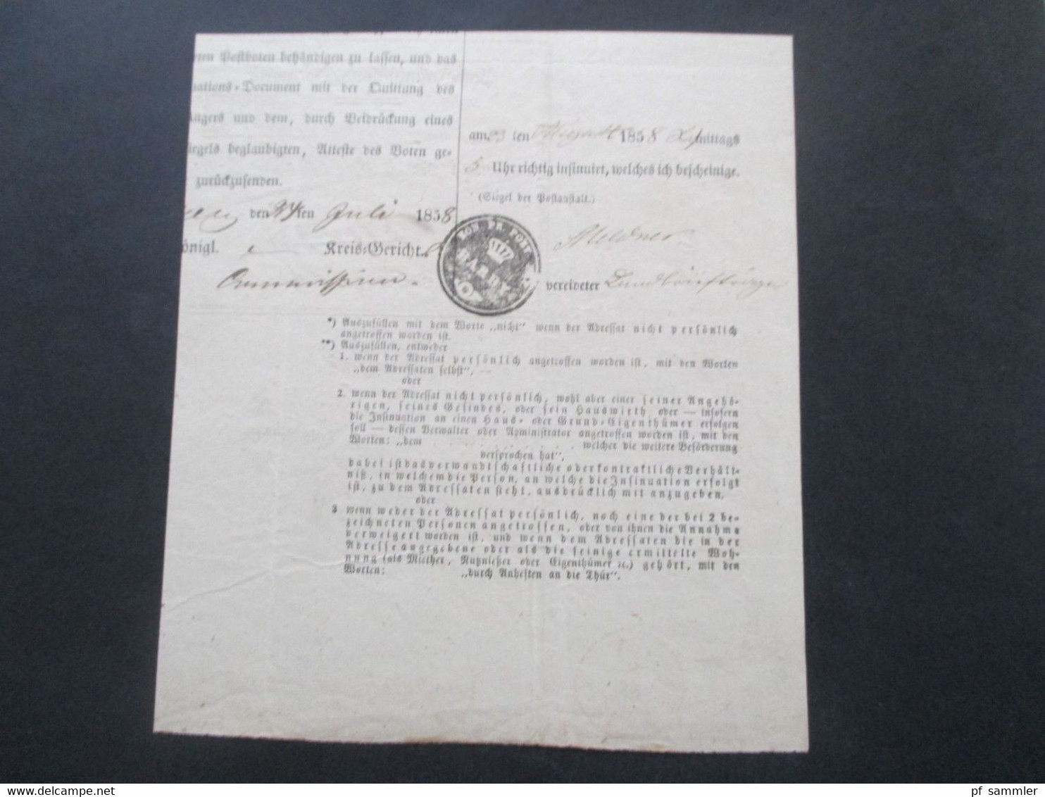 Altdeutschland Sachsen 23.8.1858 Beleg / Post Insinuations Document Portofreie Justizsache Stp. K. Pr. Post Exped. Barby - Saxony