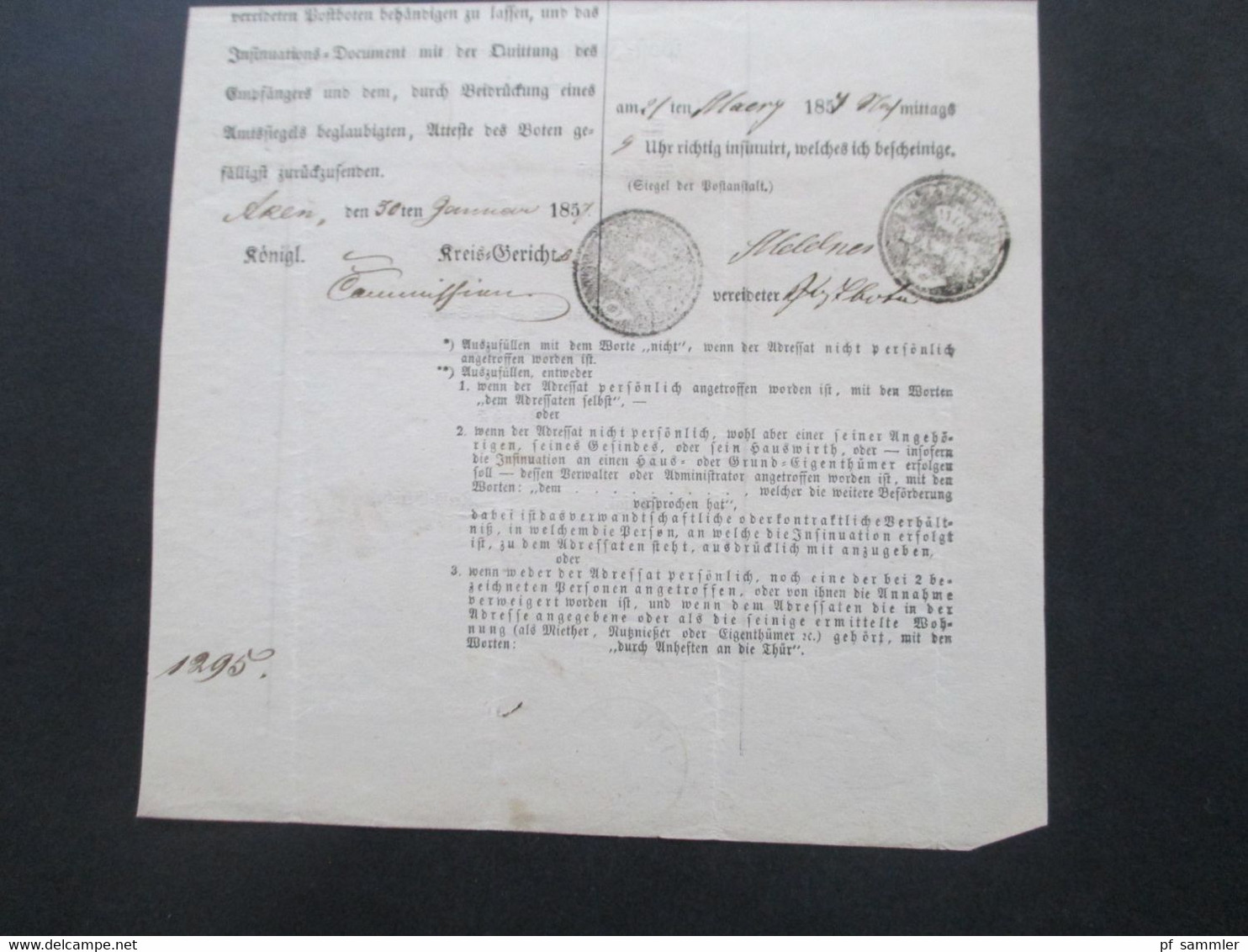 Altdeutschland Sachsen 21.3.1857 Beleg / Post Insinuations Document Portofreie Justizsache Stp. K. Pr. Post Exped. Barby - Saxony
