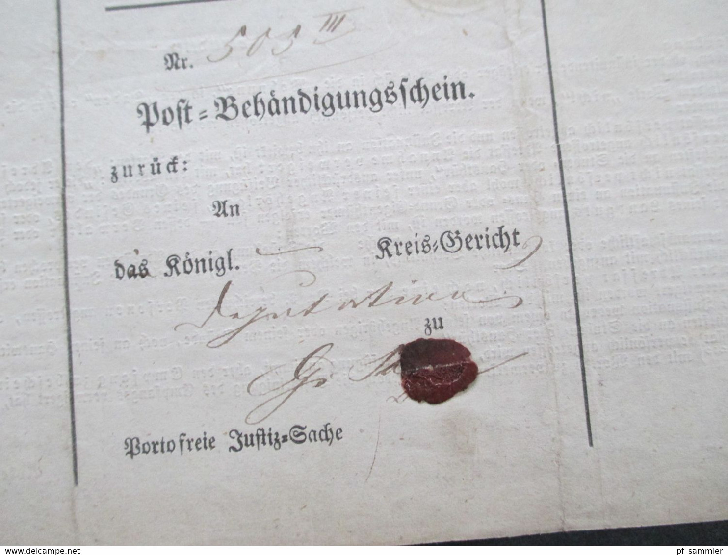 Altdeutschland Sachsen 13.3.1863 Beleg / Post Behändigungsschein Portofreie Justizsache Stp. K. Pr. Post Exped. Biere - Saxe