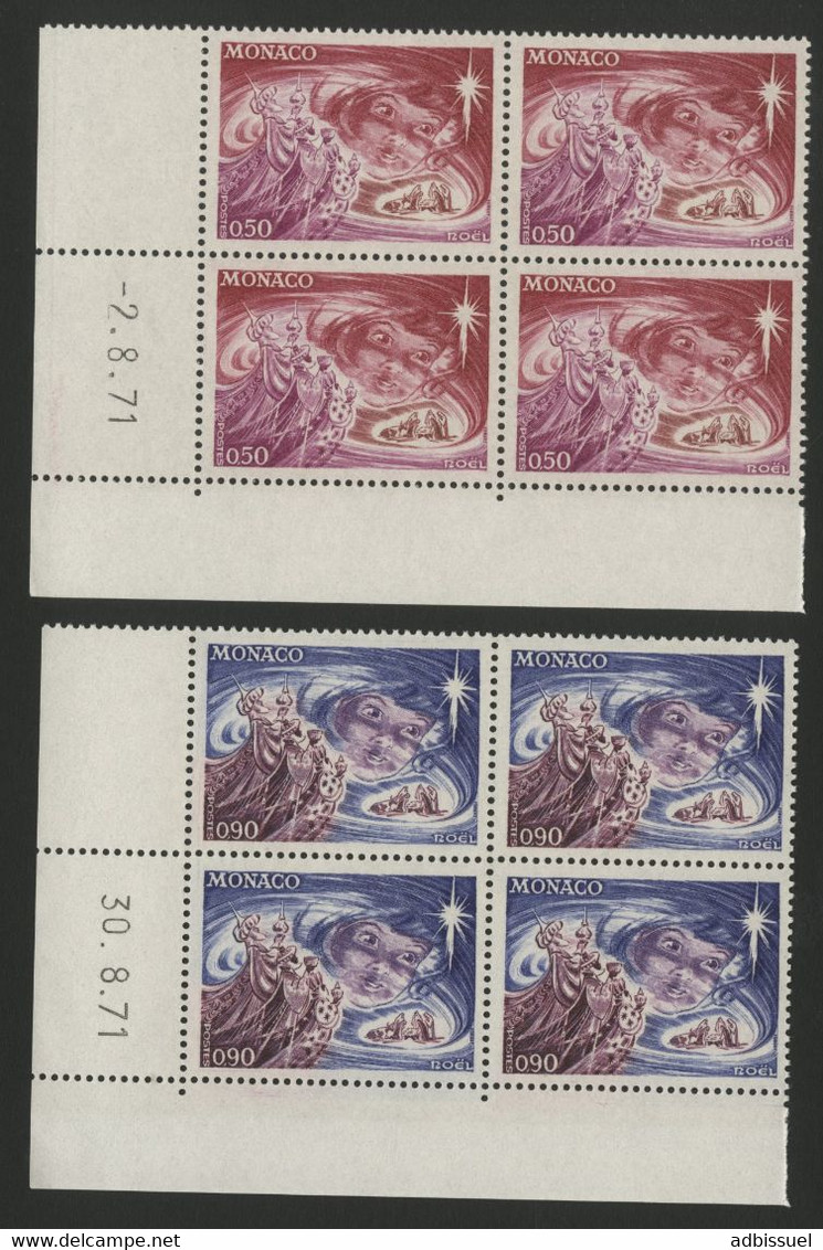 MONACO N° 901 + 902. 2 Blocs De 4 Neufs ** (MNH) Coins Datés Du 2/8/71 Et Du 30/8/71. "Noël" TB/VG - Nuovi