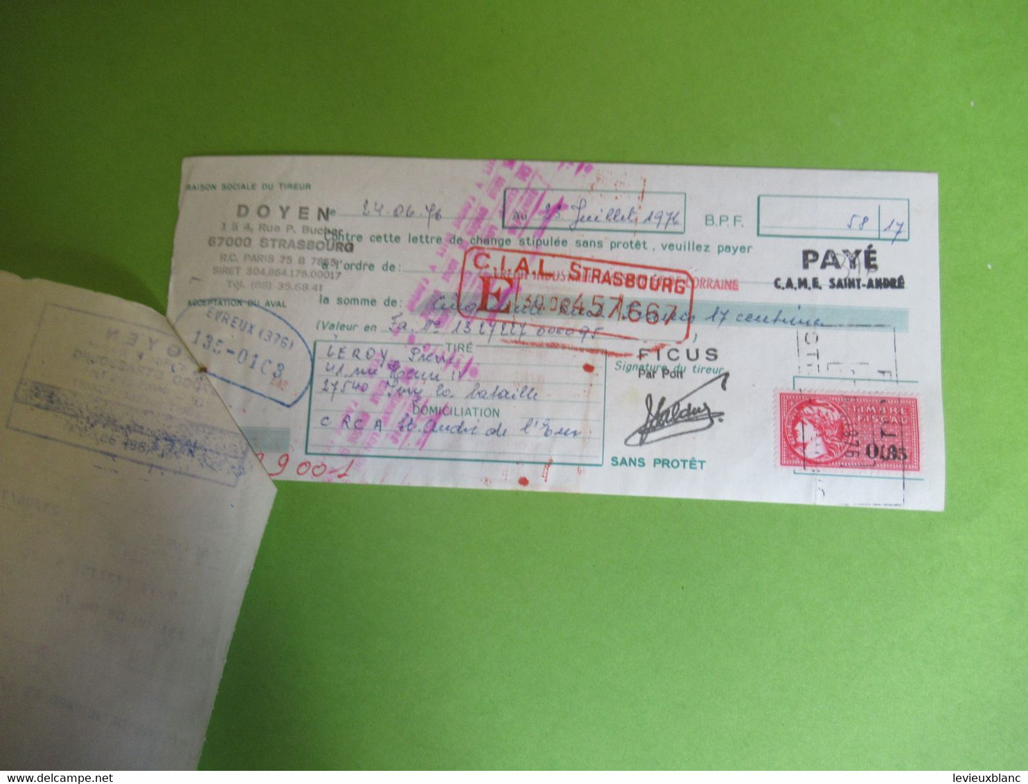 Bisque De Homard / Facture+ Lettre De Change/DOYEN /STRASBOURG/Leroy/Ivry/Eure/1977  FACT410 - Food