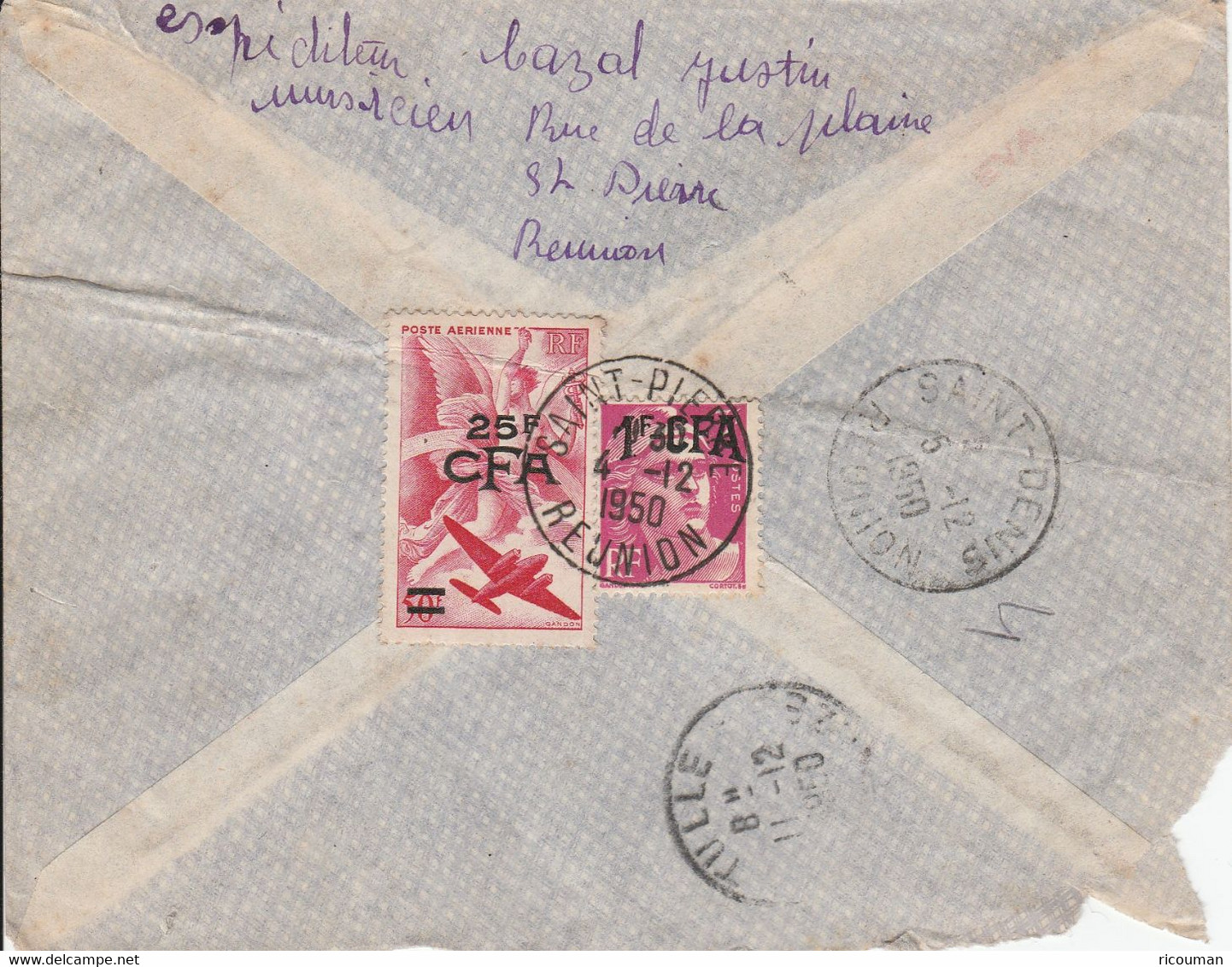REUNION Lettre Recommandée De SAINT PIERRE 1950 - Cartas & Documentos