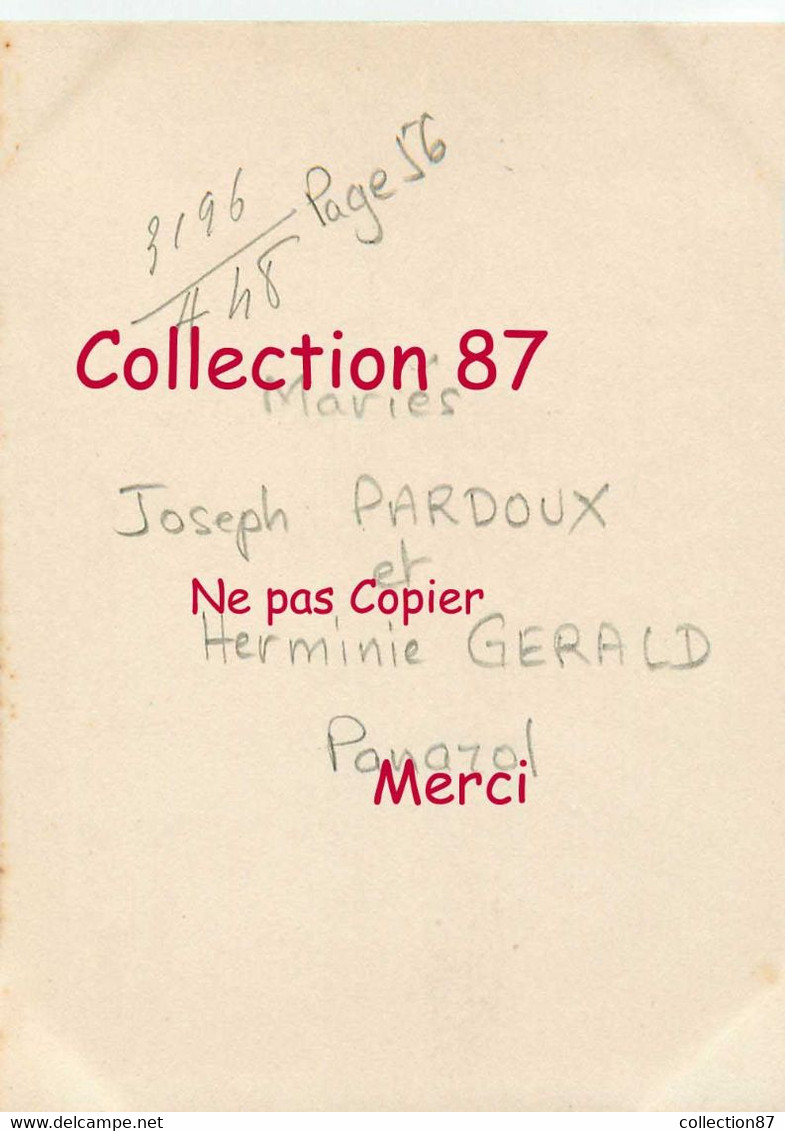 87 ☺♣♣ PANAZOL < Mariés Joseph PARDOUX Et Herminie GERALD En 1914 - MARIAGE - Panazol