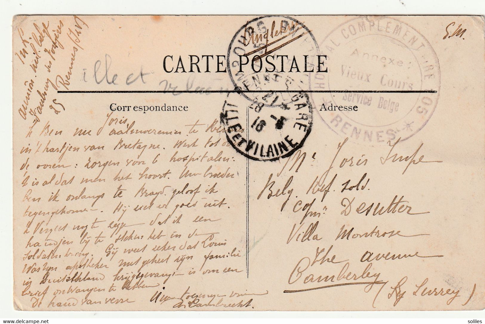 SOUVENIR DE RENNES -   Courrier D'un Soldat Belge - Patriotic