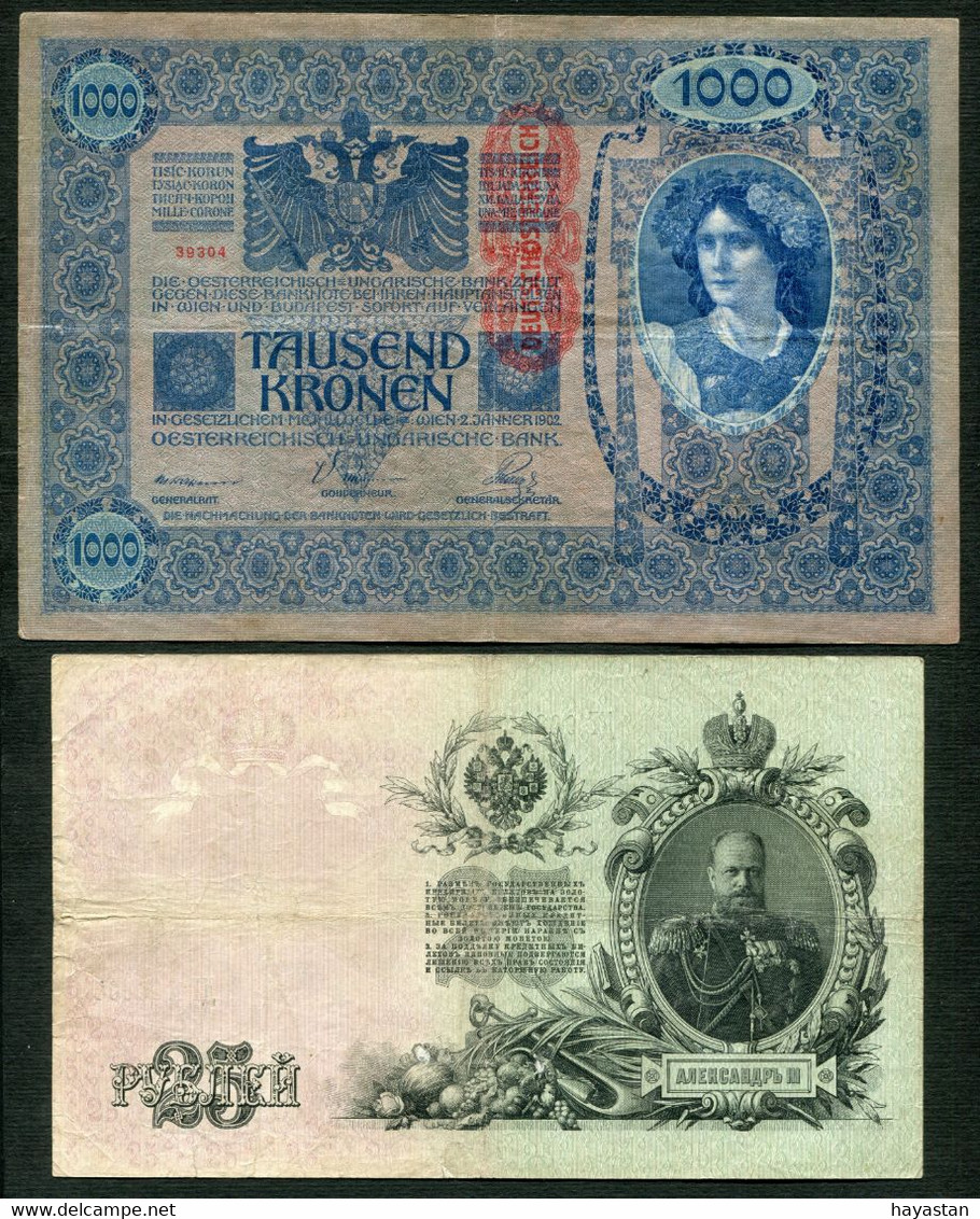 LOT DE 5 BILLETS D' ALLEMAGNE - AUTRICHE - POLOGNE - RUSSIE - Kilowaar - Bankbiljetten