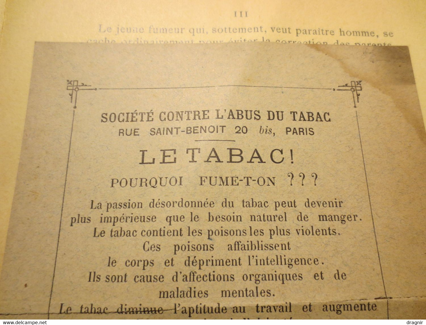 Le Tabac - Société Contre L'Abus Du Tabac -  Imprimés  Par M. Decroix - 1880 - RARE - - Documenten