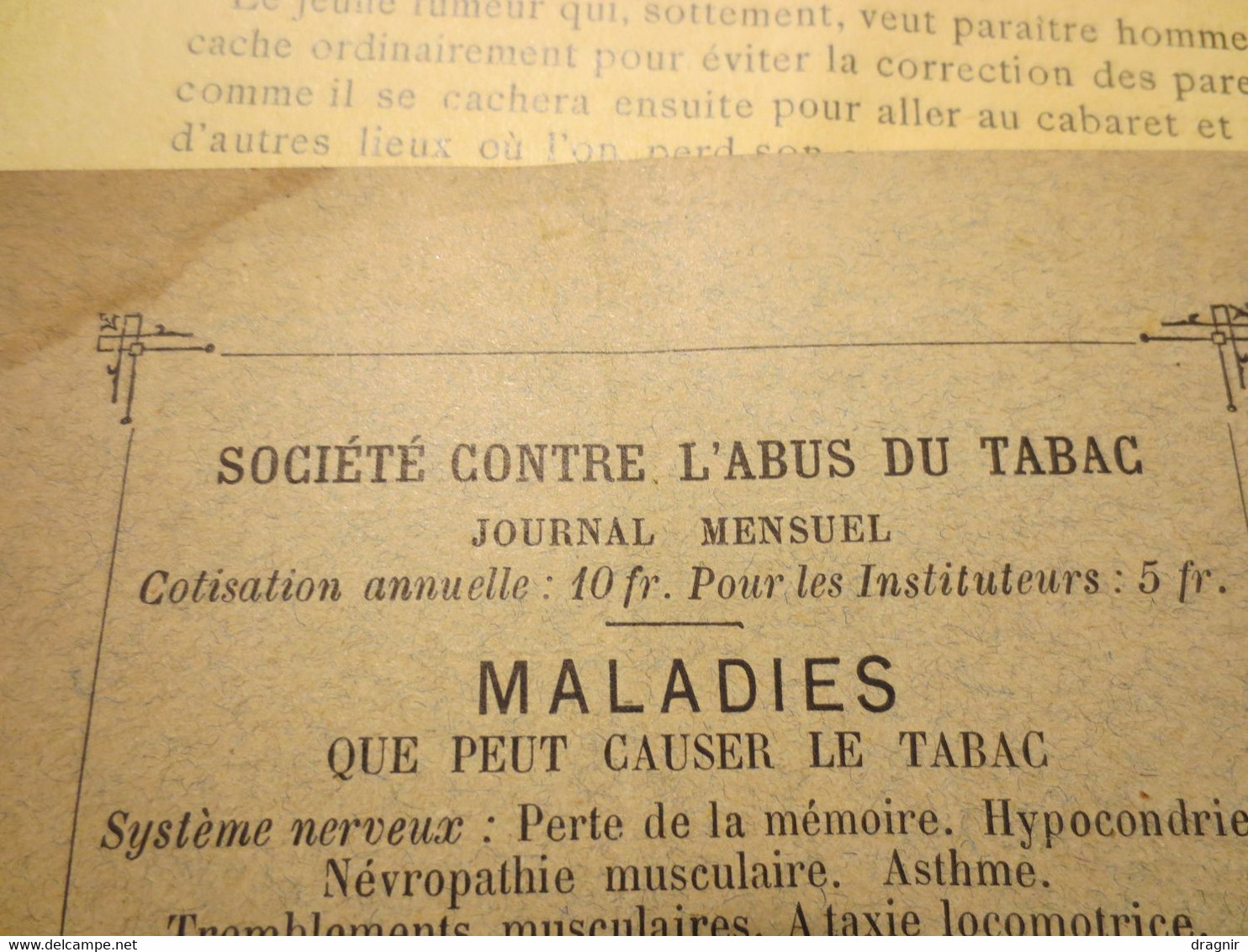 Le Tabac - Société Contre L'Abus Du Tabac -  Imprimés  Par M. Decroix - 1880 - RARE - - Documents