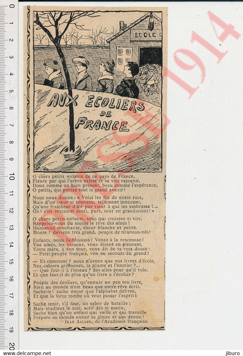Presse 1914 Poème De Jean Aicard Aux Ecoliers De France Ecole Education Nationale CHV48 - Unclassified