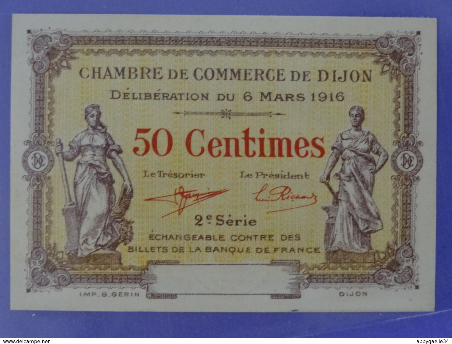 Billet NEUF De 50 Centimes 2ème Série (1) Chambre De Commerce De DIJON (Côte D'Or) Imprimeur Gérin à Dijon - Chamber Of Commerce