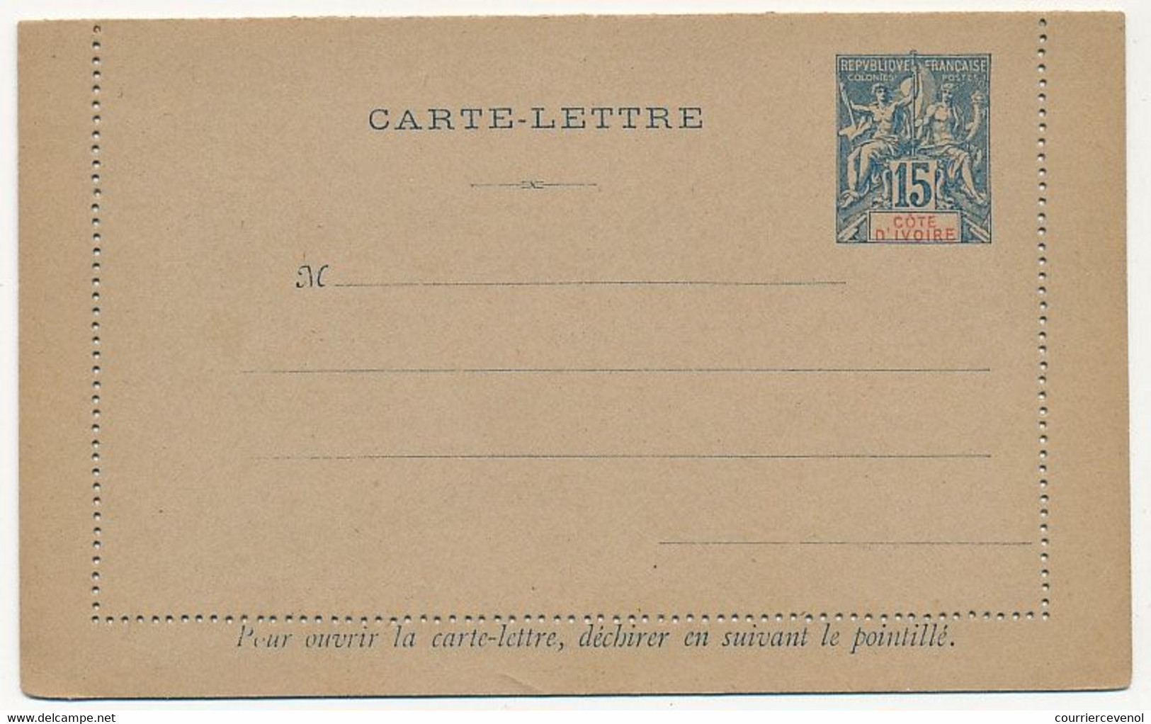 COTE D'IVOIRE - Entier Postal (Carte-Lettre) 15c Groupe Bleu Clair Sur Gris - Ref CL 1 - Neufs