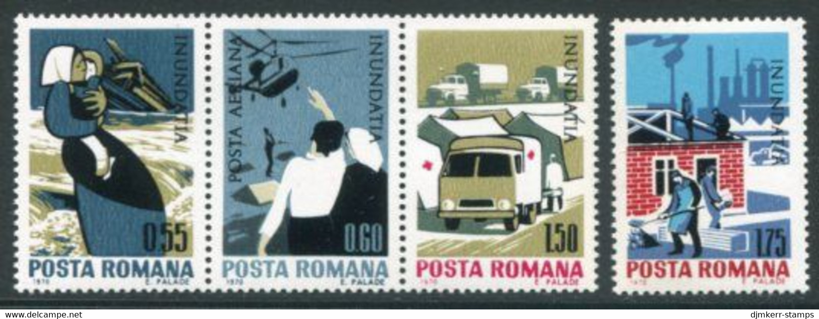 ROMANIA 1970 Flood Relief MNH / **.  Michel 2883-86 - Neufs