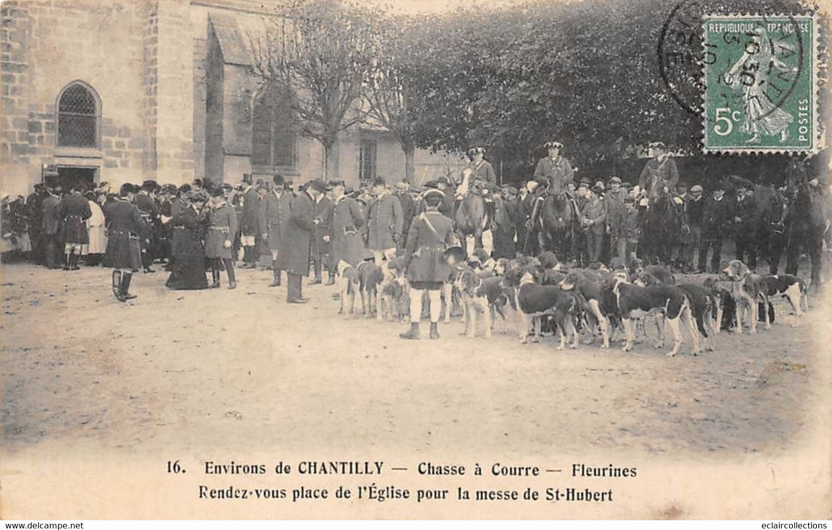 Fleurines      60      Chasse à Courre Le Rendez Vous Sur La Place De L'église Pour La Messe De St Hubert    (voir Scan) - Autres & Non Classés