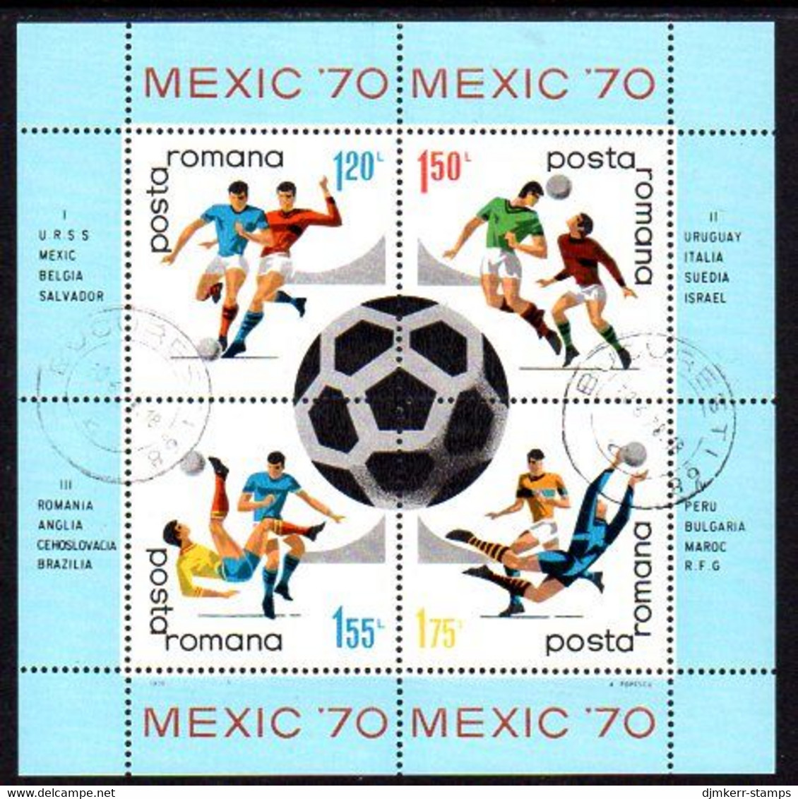 ROMANIA 1970 Football World Cup Block Used.  Michel Block 75 - Oblitérés