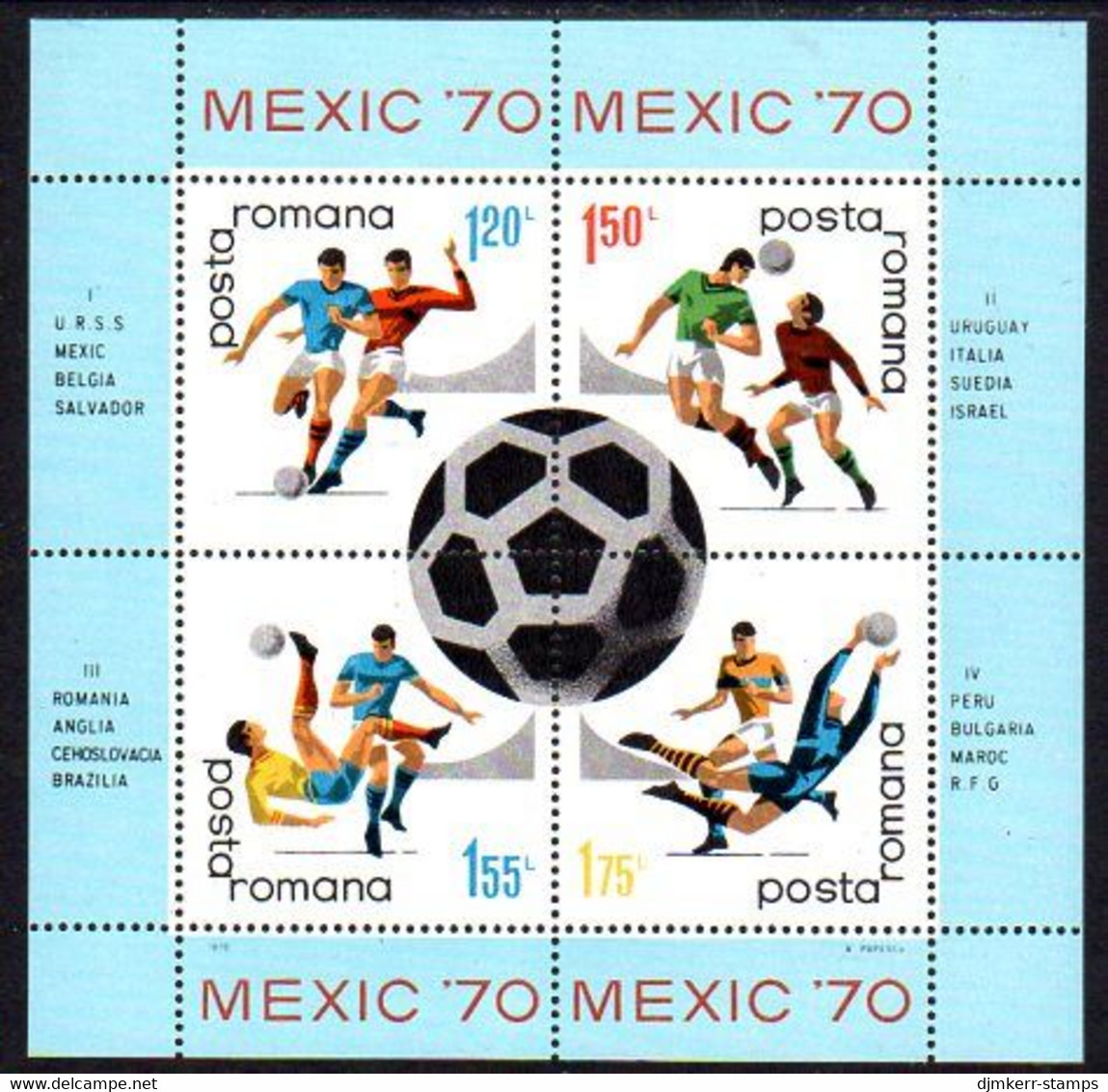 ROMANIA 1970 Football World Cup Block MNH / **.  Michel Block 75 - Blocks & Sheetlets