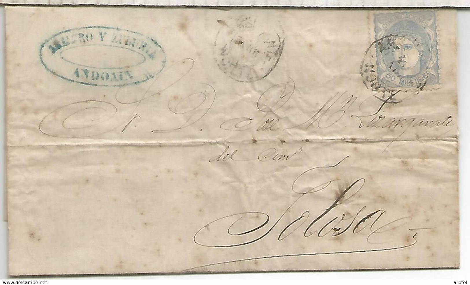 ENVUELTA ANDOAIN A TOLOSA GUIPUZCOA 1871 - Briefe U. Dokumente