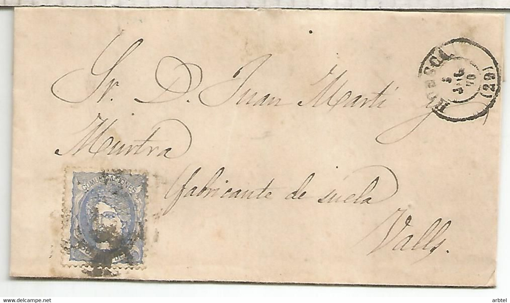 ENVUELTA HUESCA A VALLS TARRAGONA 1870 - Briefe U. Dokumente