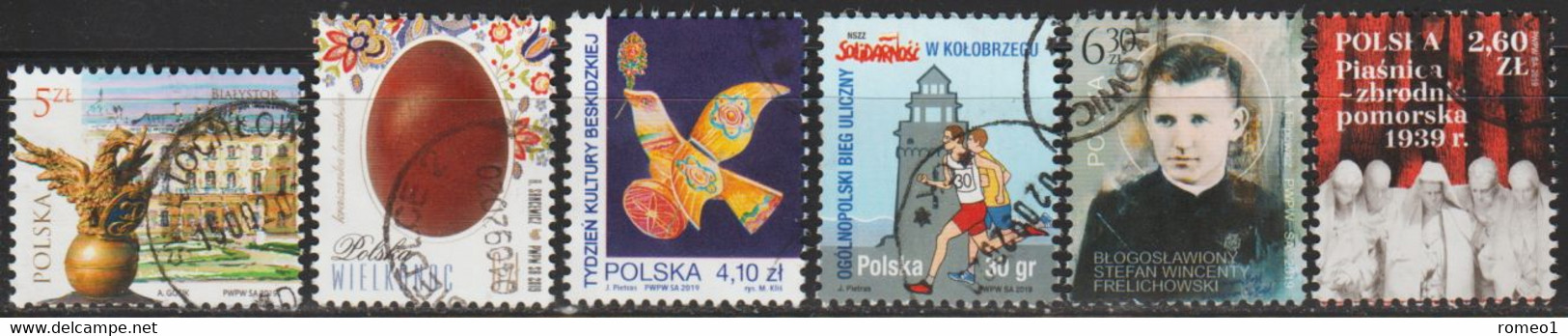 2019: Polen Mi.Nr. 5093,5097,5128,5144,5145+5163 Gest. / Pologne Y&T No. 4683,4687,4714,4726, ? + ? Obl.(d315) - Used Stamps