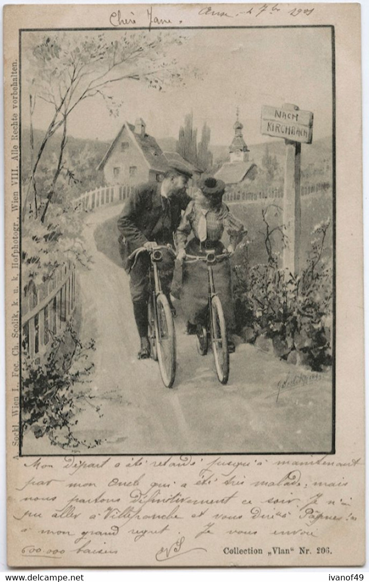 ILLUSTRATEUR CH. SCOLIK - WIEN III - COUPLE A VELO - Scolik, Charles