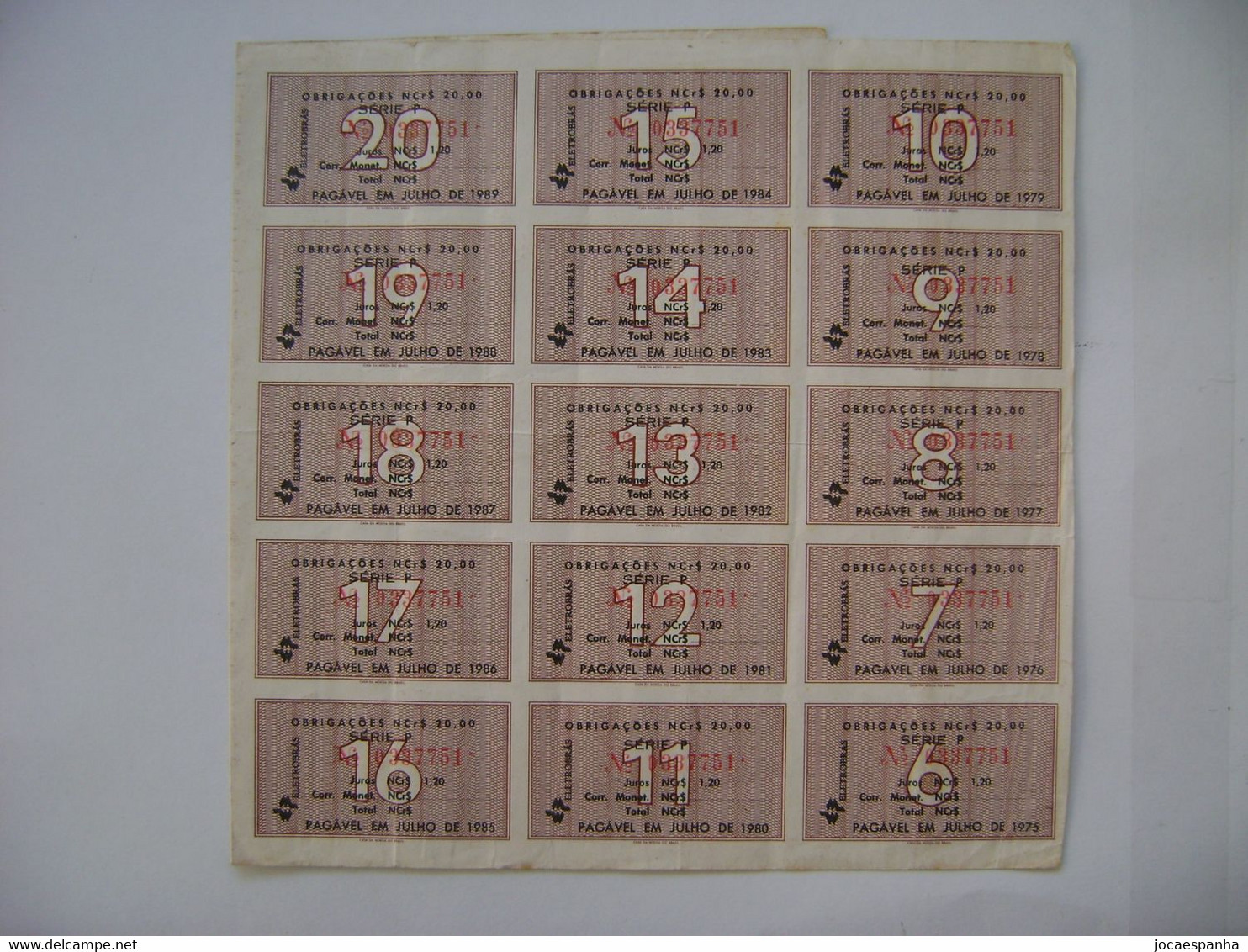 BRAZIL / BRASIL - APOLICE "ELETROBRAS" VALUE NCr $20,00 FROM 1969 WITH 15 COUPONS IN THE STATE - Electricidad & Gas