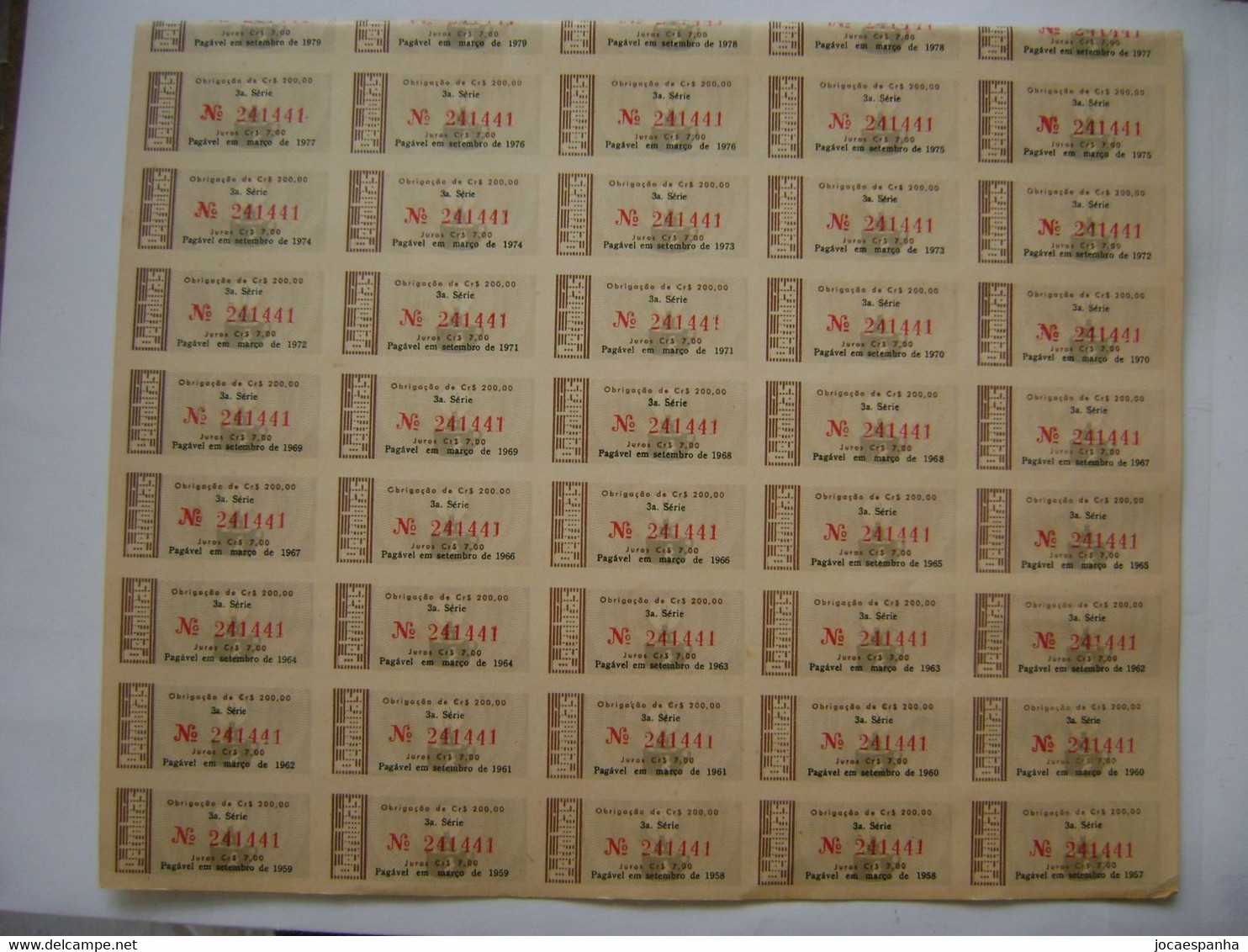 BRAZIL / BRASIL - APOLICE "OBRIGAÇOES DA PETROBRAS" VALUE Cr$200,00 FROM 1957 WITH 45 COUPONS IN THE STATE - Oil