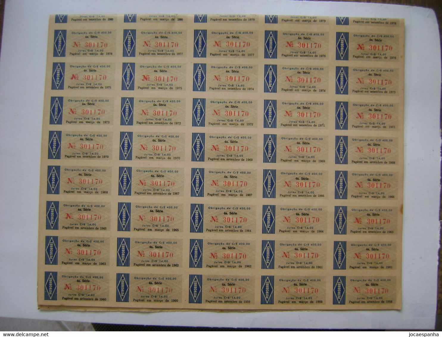 BRAZIL / BRASIL - APOLICE "OBRIGAÇOES DA PETROBRAS" VALUE Cr$400,00 FROM 1959 WITH 45 COUPONS IN THE STATE - Oil