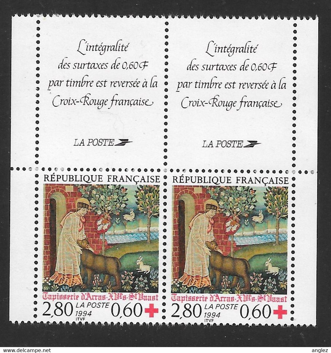 France: 1994 Red Cross Tapestry Booklet Block - 2v + 2 Labels Se Tenant MNH - Altri & Non Classificati