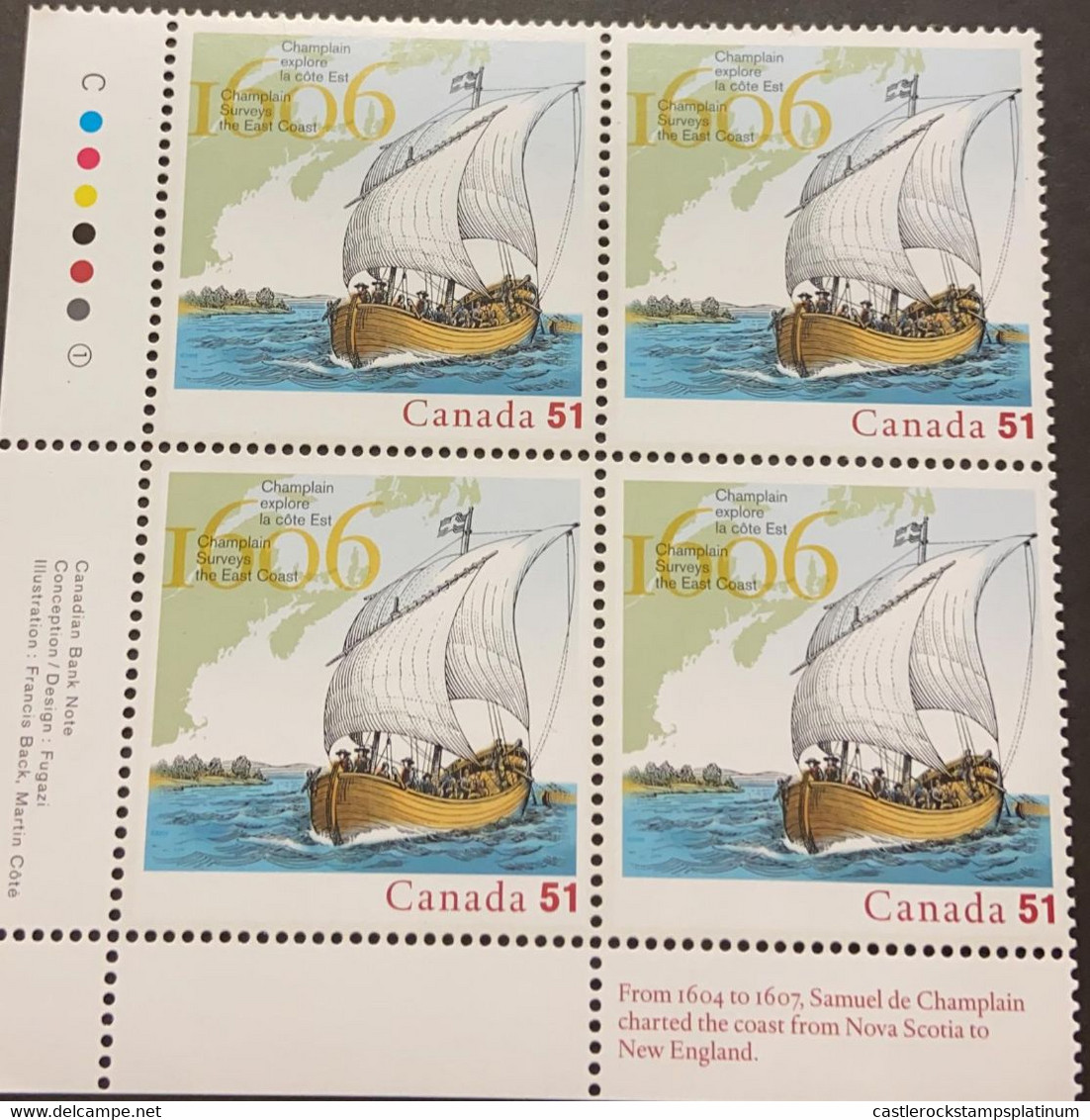 A) 2006, CANADA, SAILBOAT, VESSELS, SAMUEL DE CHAMPLAIN SURVEYS THE EAST COAST-1606-ISSUED MAY 28, SELLO POSTAL LITOGRAF - Sonstige & Ohne Zuordnung