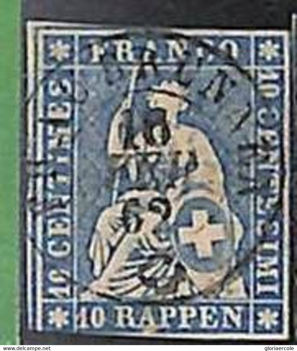 94991dA - SWITZERLAND - STAMP - Zumstein # 23 Green Thread  / Thick Paper -  Very Fine USED - Gebraucht