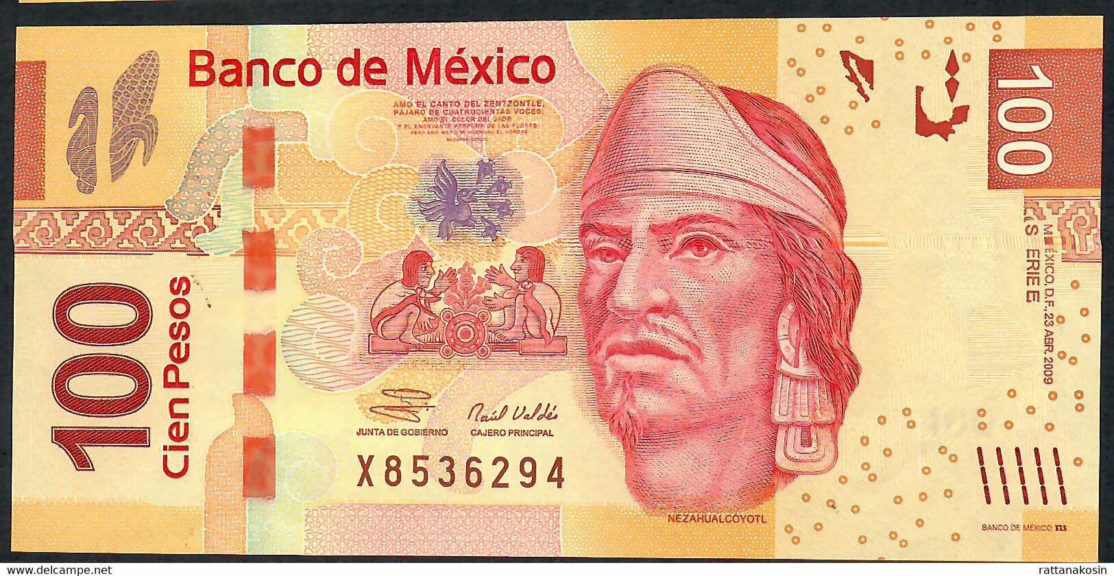 MEXICO P124b 100 PESOS 2009   Serie E #X853--   UNC. - Mexique