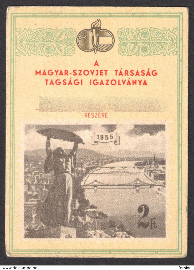 BRIDGE Bridges 1955 Soviet Russia CCCP Hungary Society - Membership Card Tax Cinderella Label Vignette Danube River USED - Otros & Sin Clasificación