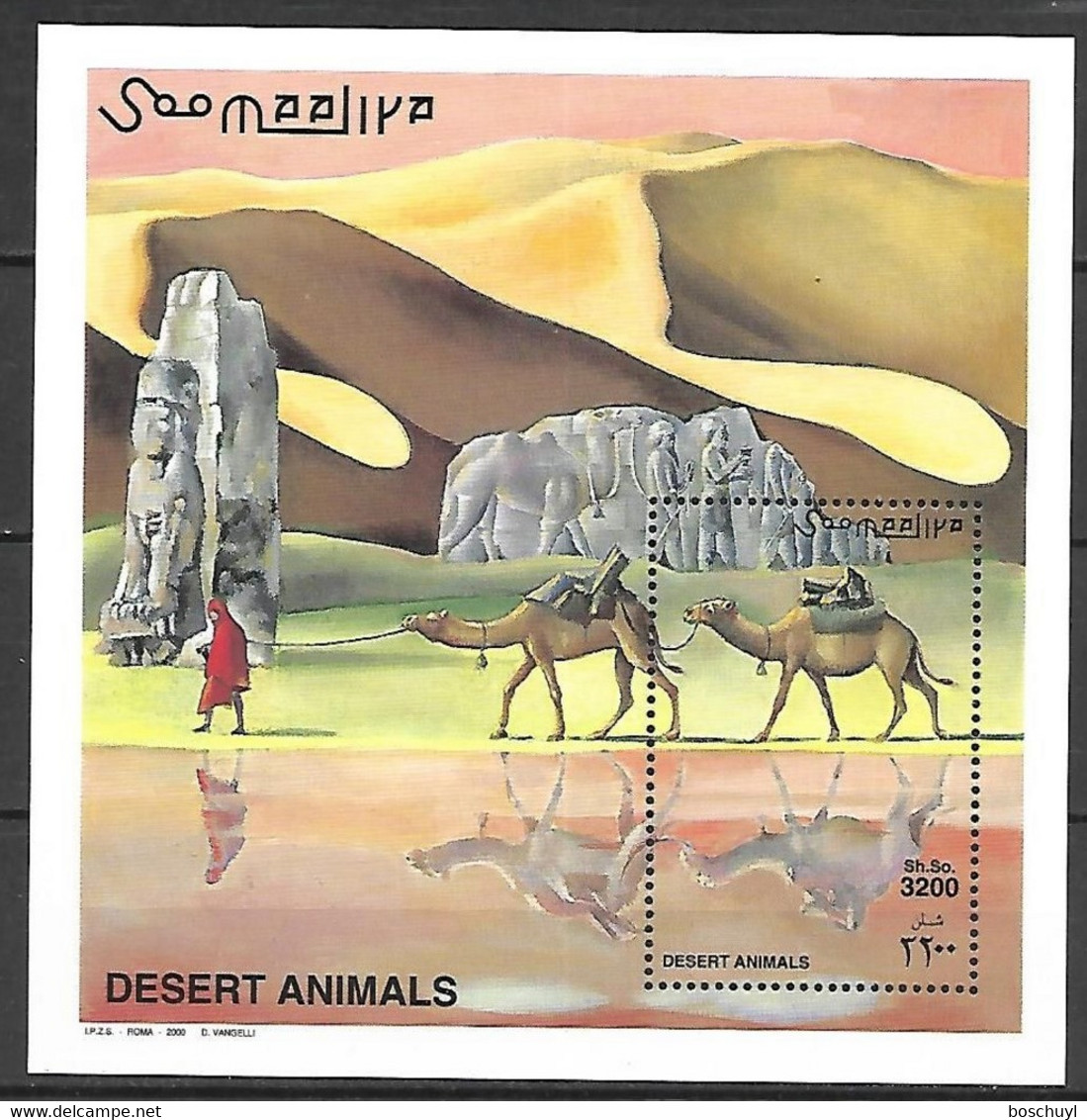 Somalia, 2000, Desert Animals, Camel, Rocks, MNH, Michel Block 69 - Somalie (1960-...)