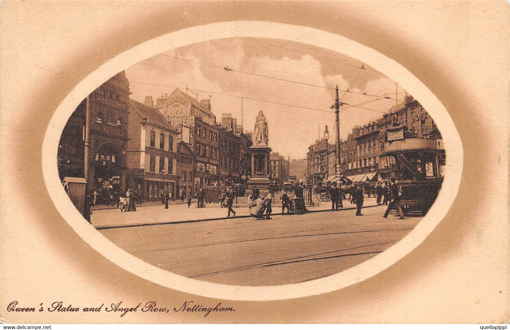 M011590 " QUEEN'S STATUE AND ANGEL ROW-NOTTINGHAM" ANIMATA-TRAMWAY-VERA FOTO CART NON SPED - Nottingham