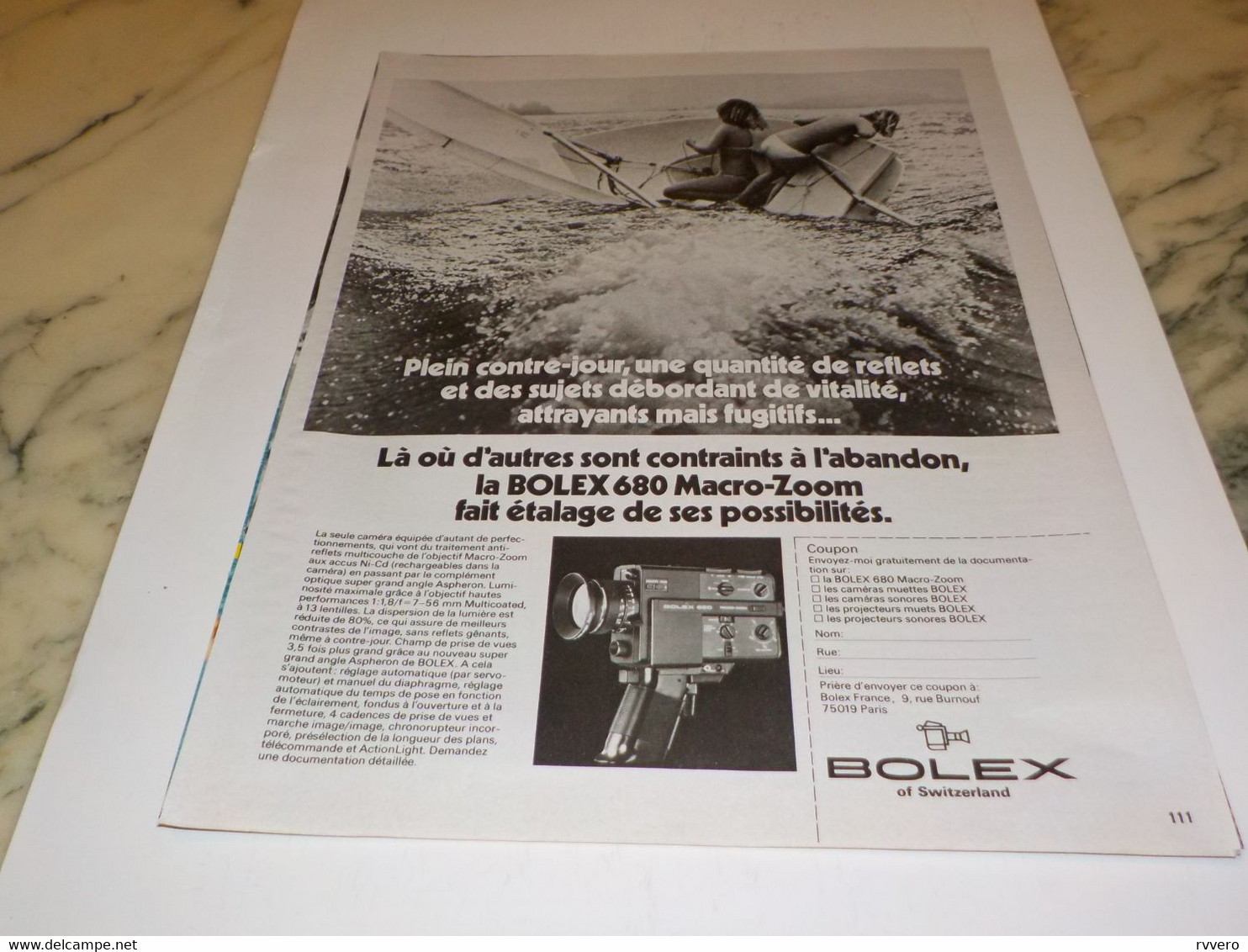 ANCIENNE  PUBLICITE CAMERA BOLEX 680   1978 - Caméscope