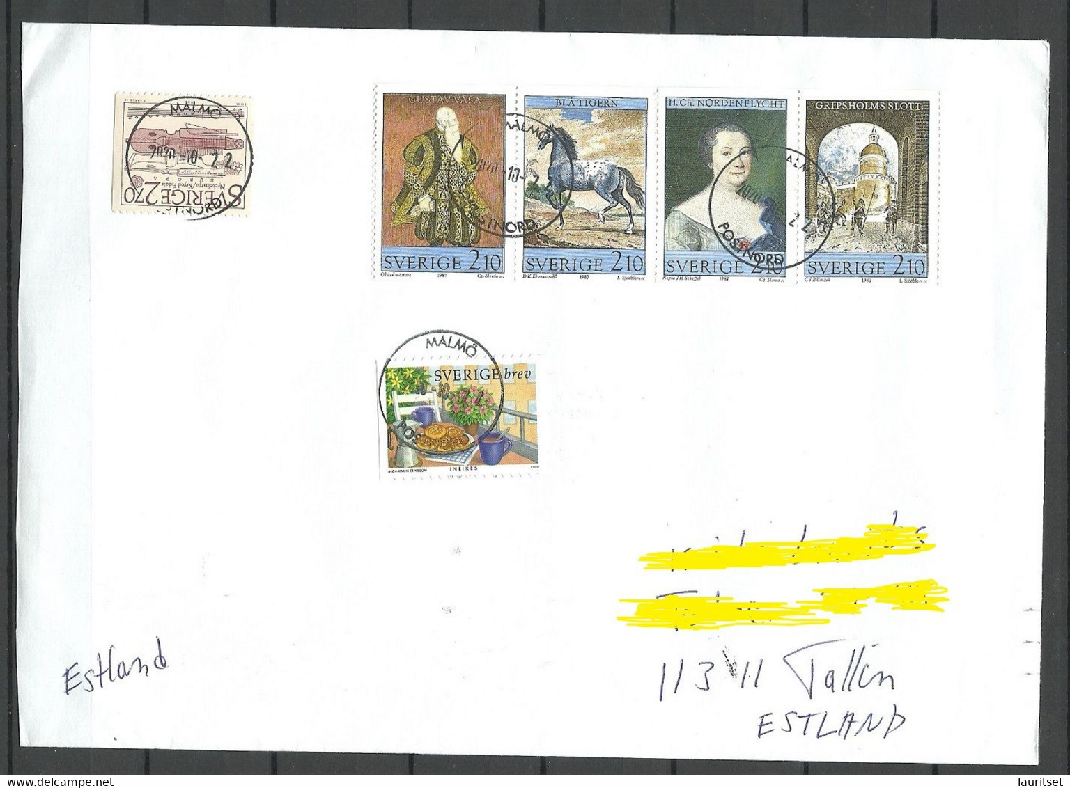 SCHWEDEN Sweden 2020 Cover To Estonia O Malmö Michel 1446 - 1449 Kunst Art Palace Gripsholm Etc - Storia Postale