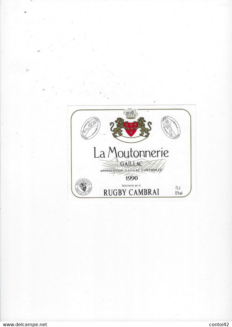 RUGBY CAMBRAI ETIQUETTE VIN LA MOUTONNERIE GAILLAC SPORT PUBLICITE - Côtes Du Rhône