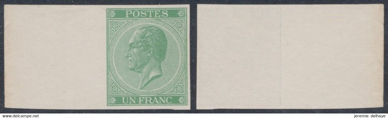 Essai - épreuve Des Planches (émission 1865, Londres) Sur Papier Blanc Lisse : 1F Vert + BDF - Proofs & Reprints